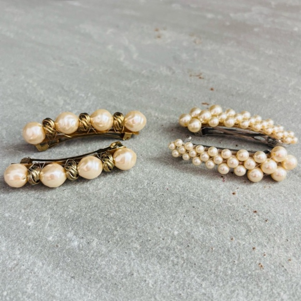 Vintage Faux Pearl Gold Silver Colored Hair Clips Barrette Weddingβ 2 pairs